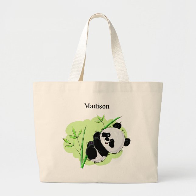 Bolsa Tote Grande Sacos de tote com nome personalizado de Panda (Frente)