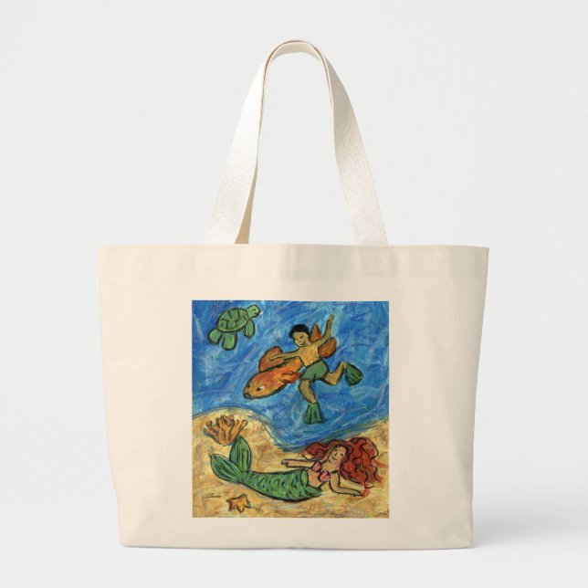 Bolsa Tote Grande Sacos de Tote Personalizados de Arte de Mermaid Be (Frente)