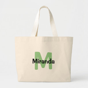 Bolsa Tote Grande Sage green, nome e solha inicial