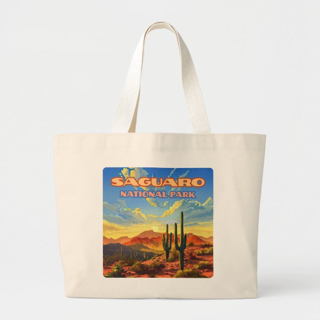 Bolsa Tote Grande Saguaro National Park Arizona Desert Cactus Retro (Frente)