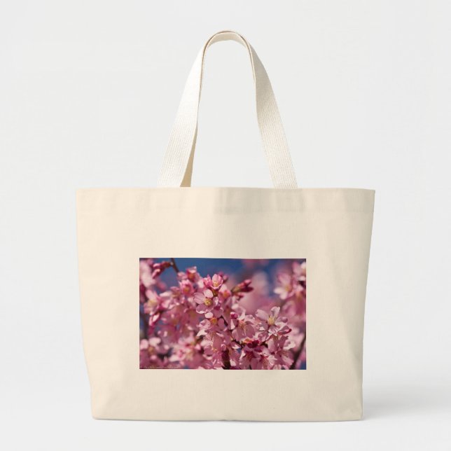 Bolsa Tote Grande Sakura Cherry Blossoms beijados à luz do sol (Frente)
