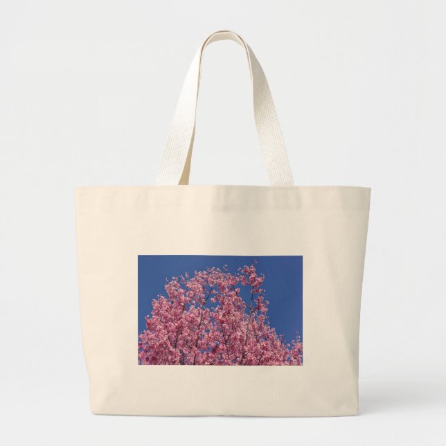 Bolsa Tote Grande Sakura Cherry Blossoms No Azul (Frente)