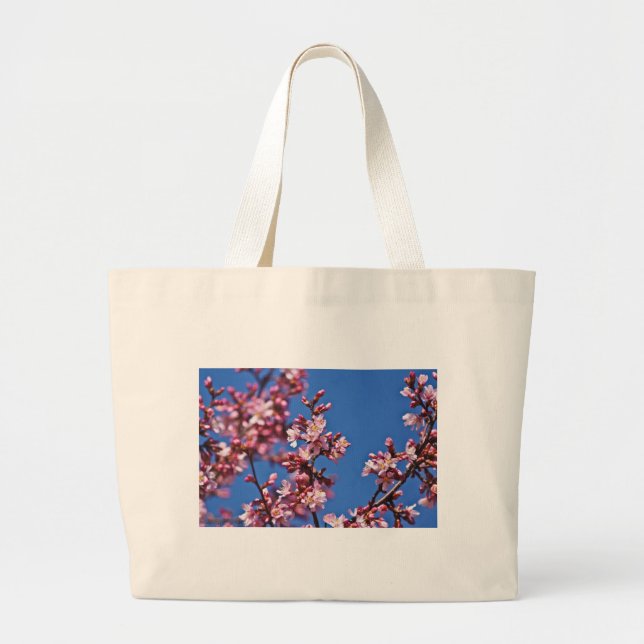 Bolsa Tote Grande Sakura Cherry Blossoms tocando azul (Frente)