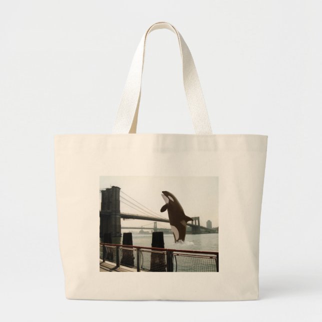 Bolsa Tote Grande Saltando o saco da ponte de Brooklyn (Frente)