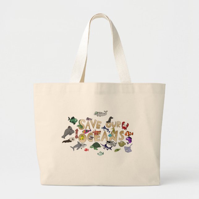 Bolsa Tote Grande Salve o saco dos oceanos (Frente)