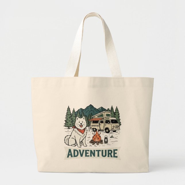 Bolsa Tote Grande Samoyed Feito Para Aventura (Frente)