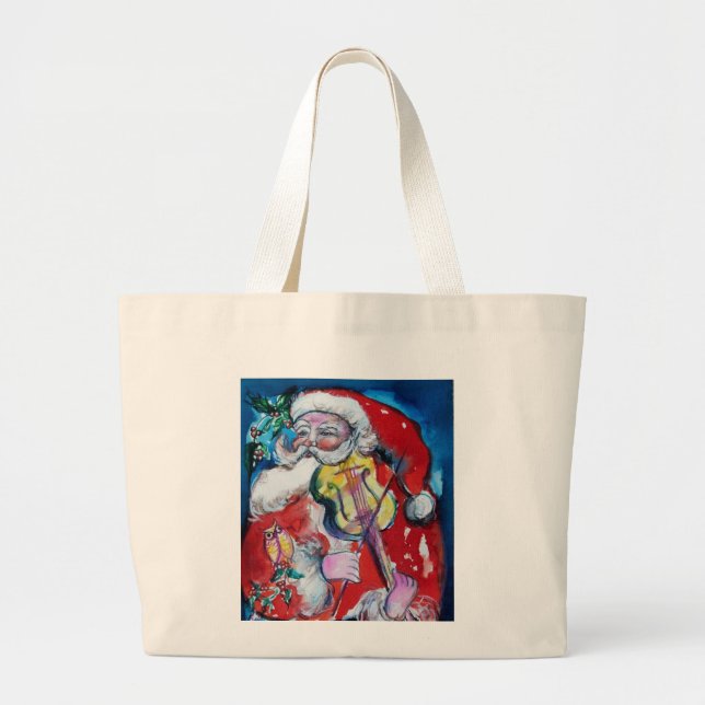 Bolsa Tote Grande SANTA CLAUS JOGANDO VIOLINA Natal Musical (Frente)