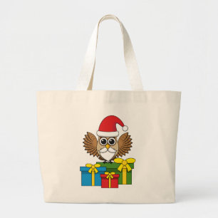 Bolsa Tote Grande Santa Claus Owl com Presentes