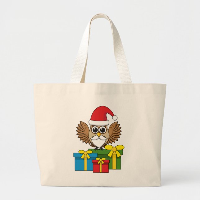 Bolsa Tote Grande Santa Claus Owl com Presentes (Frente)