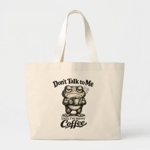 Bolsa Tote Grande Sapo Mal-Humorado Engraçado Bebendo Café