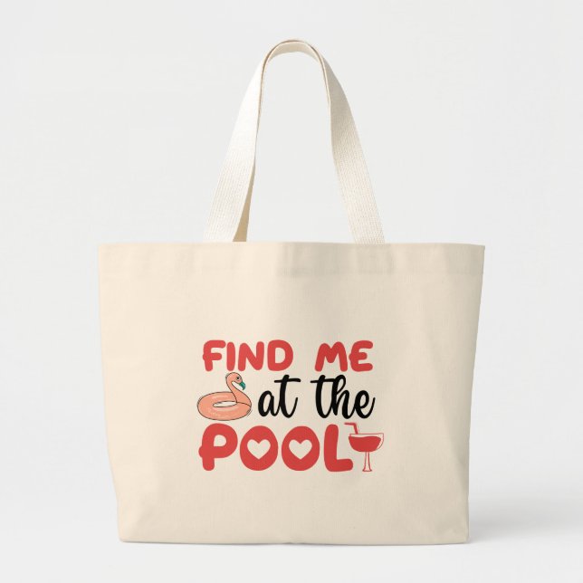 Bolsa Tote Grande Sassy Beach Poolside Vibes: Me encontre na Piscina (Frente)
