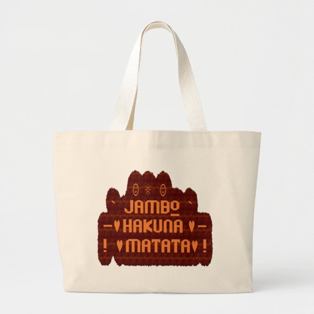 Bolsa Tote Grande Saudação Africana: Jambo Hakuna Matata Wood Design (Frente)