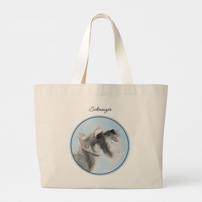 Bolsa Tote Grande Schnauzer Pintando Arte Cachorada Gigante Padrão (Verso)