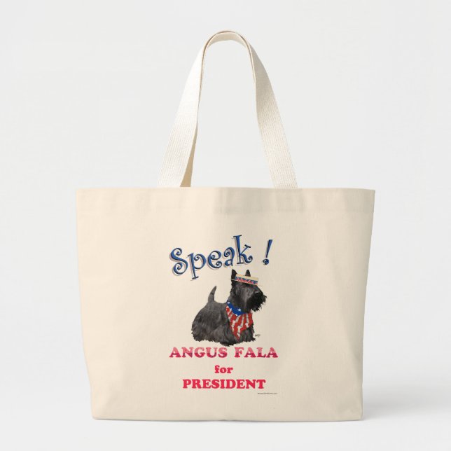 Bolsa Tote Grande Scottie Angus Fala para Presidente (Frente)