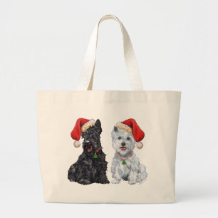 Bolsa Tote Grande Scottie e Westie cantando canções de Natal