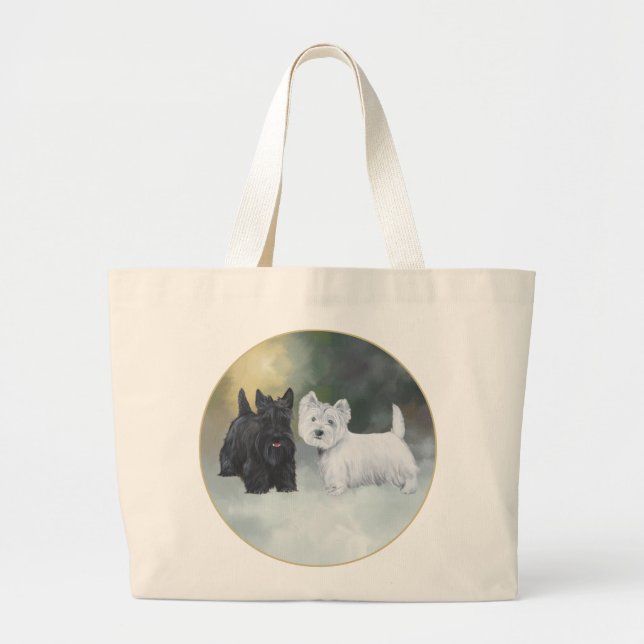 Bolsa Tote Grande Scottie Westie Inverno (Frente)