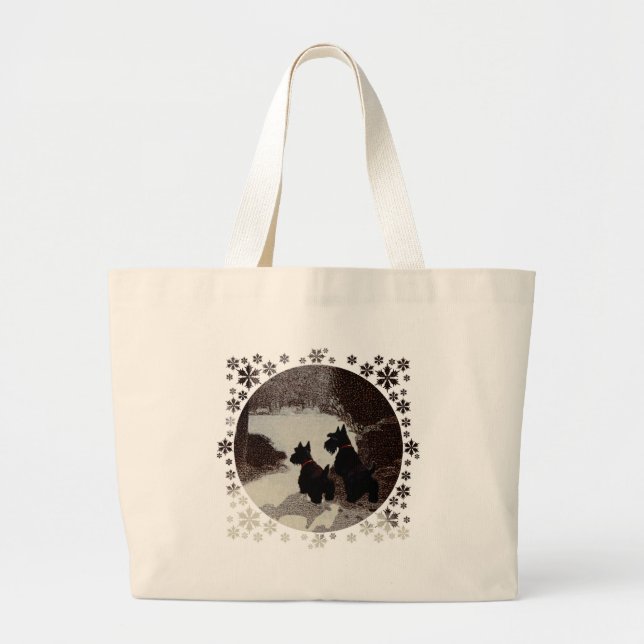 Bolsa Tote Grande Scotties em Surreal Winter Night (Frente)