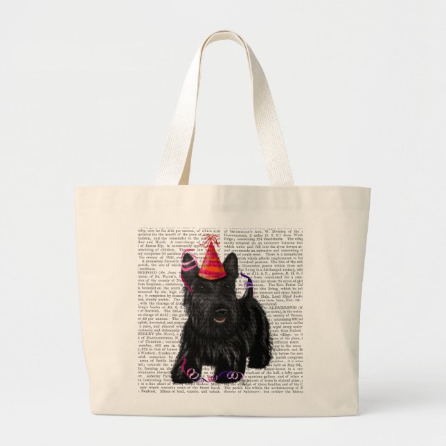 Bolsa Tote Grande Scottish Terrier e Party Hat (Frente)