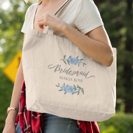 Bolsa Tote Grande Script de Caligrafia Floral Azul