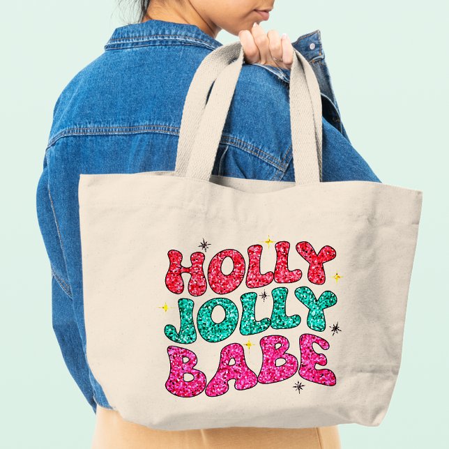 Bolsa Tote Grande Script de Leitura Moderna de Holly Jolly Babe (Criador carregado)