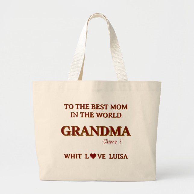 Bolsa Tote Grande Script de Mamãe Personalizado da Avó Mãe (Frente)