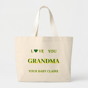 Bolsa Tote Grande Script de vovó personalizado grande amarelo e verd