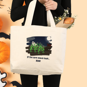 Bolsa Tote Grande Se o Milho Acena de Volta Funny Halloween Fantasma