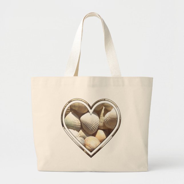 Bolsa Tote Grande Sea Shells Summer Beach Heart Seashells (Frente)