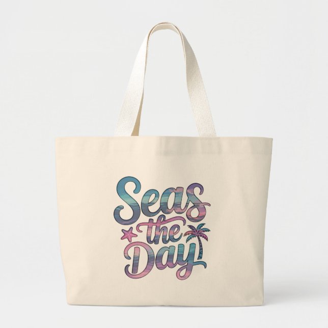 Bolsa Tote Grande Seas the Day Tropical Beach Summer Sailing Fun (Frente)
