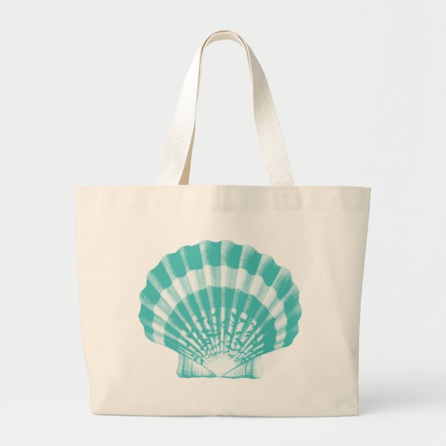 Bolsa Tote Grande Seashell - aqua macio e branco (Frente)