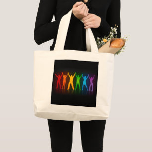 Bolsa Tote Grande Seis silhuetas em pé de Slipperyjoe com braços lev