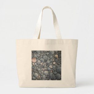 Bolsa Tote Grande Seixos e Conchas de Praia Costeira Impressão de Pi