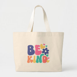 Bolsa Tote Grande Seja Gentil Retro Boho – Flor e Coração Coloridos