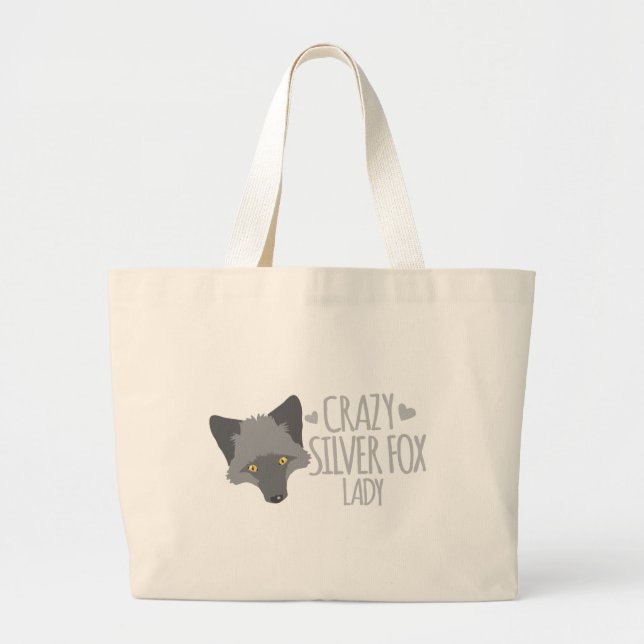 Bolsa Tote Grande Senhora louca da raposa de prata (Frente)