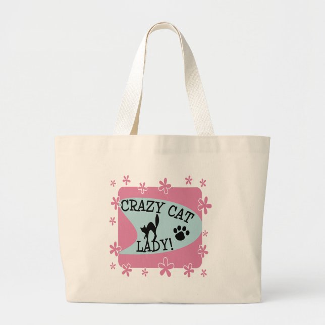 Bolsa Tote Grande Senhora louca do gato - retro (Frente)
