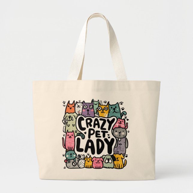Bolsa Tote Grande Senhora Louca dos Animais (Frente)