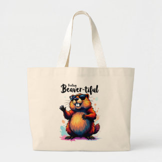 Bolsa Tote Grande Sentindo-se bonito - Gráfico engraçado do castor