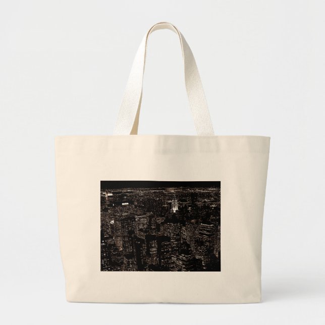Bolsa Tote Grande Sepia Nova Iorque Night Skyline (Frente)