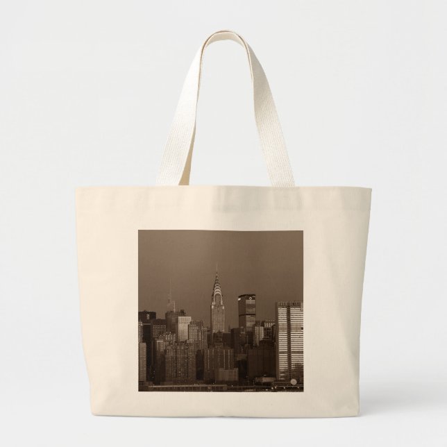 Bolsa Tote Grande Sepia Nova Iorque Skyline (Frente)