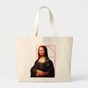Bolsa Tote Grande Sequência Fibonacci Leonardo da Vinci Mona Lisa