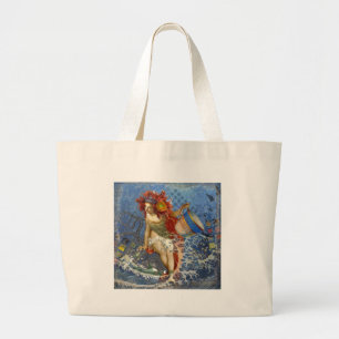 Bolsa Tote Grande Sereia Aquário Arte Azul Gótica