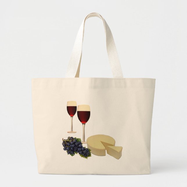 Bolsa Tote Grande Série do vinho e do queijo (Frente)