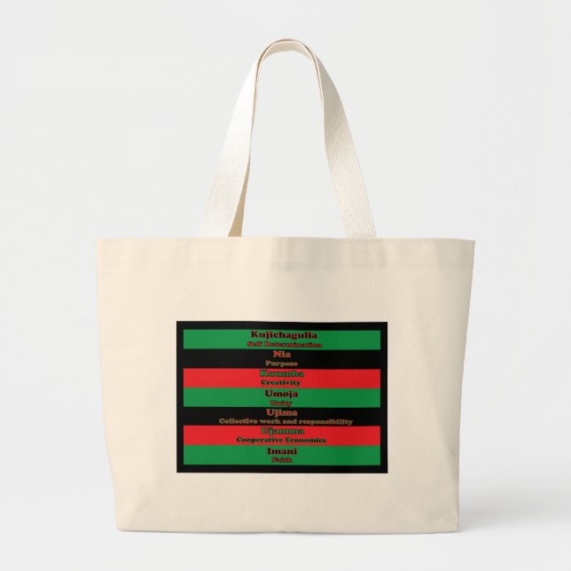 Bolsa Tote Grande Sete Princípios do Preto Verde Vermelho de Kwanzaa (Frente)