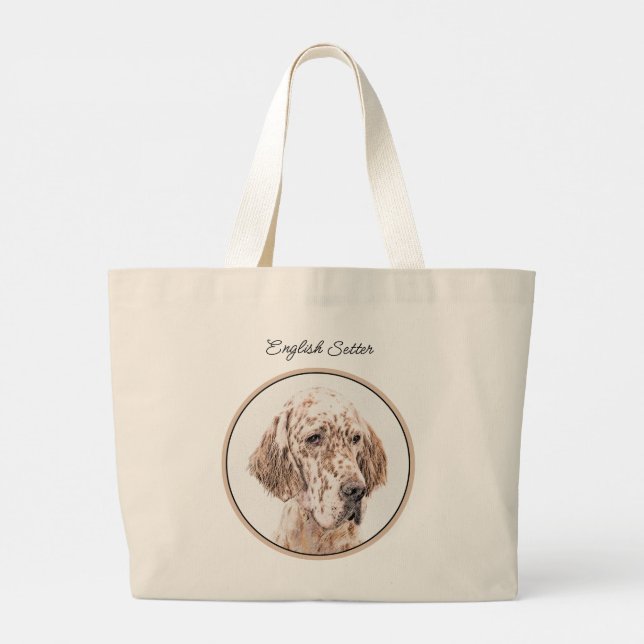 Bolsa Tote Grande Setter Inglês Laranja Belton Pintando Pet Art (Verso)