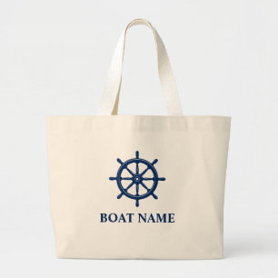 Bolsa Tote Grande Seu Barco Nome Blue Ship Helm Grocery