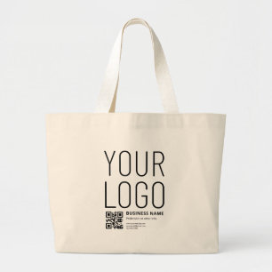 Bolsa Tote Grande Seu logotipo c/ código QR e texto editáveis