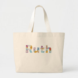 Bolsa Tote Grande Seu nome em letras florais artísticas / Ruth