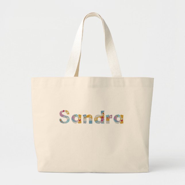 Bolsa Tote Grande Seu nome em letras florais artísticas / Sandra (Frente)