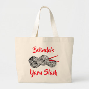Bolsa Tote Grande (Seu nome) Yarn Stash para crochet personalizado