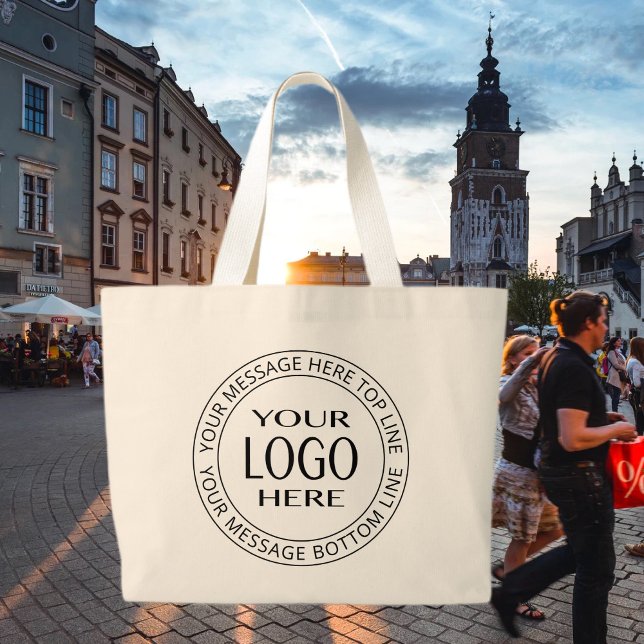 Bolsa Tote Grande Seu próprio logotipo e texto circular personalizáv (Criador carregado)